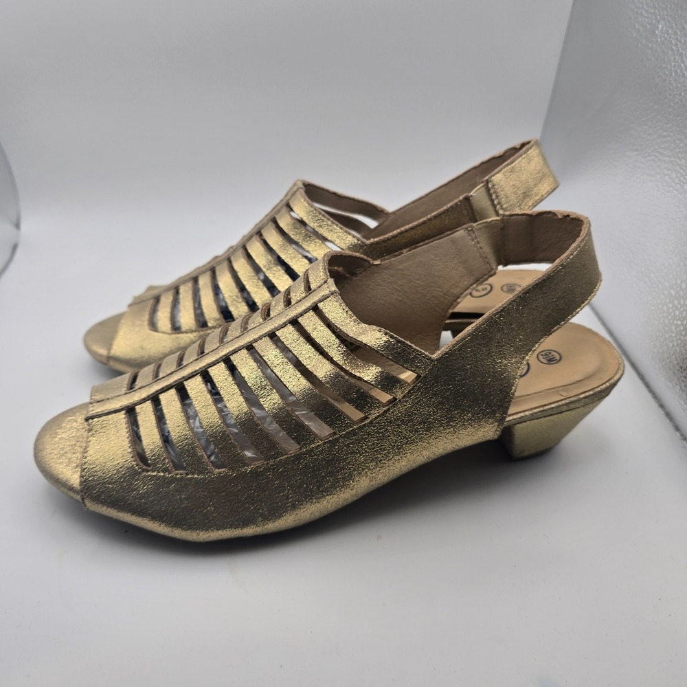 Paul Green Trisha‎ Cage Sandals Open Toe Slingback Leather Gold US 9.5